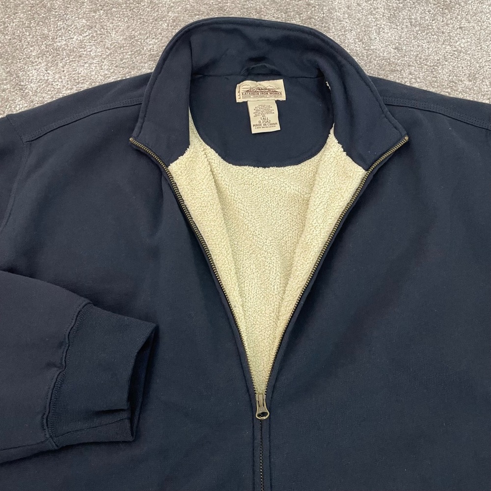 LL Bean Mens XL Tall Sherpa Lined Jacket Katahdin Iron Works Navy Full Zip